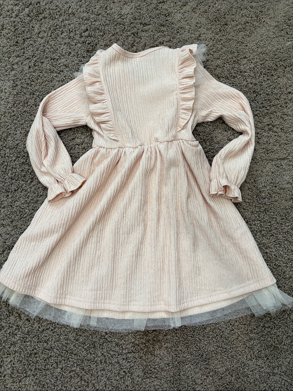 Amazon Girls' Cream Pink Ruffle Long-Sleeve Dress - Picture 6 of 6